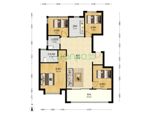 伟星玖都荟 4室1厅2卫 119平方