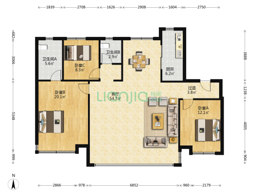 中建国贤府 3室1厅2卫 141平方
