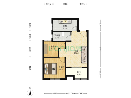亚通聚秀苑 2室1厅1卫 75平方