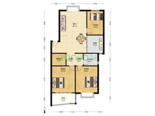 财贸家园 3室1厅1卫 118平方