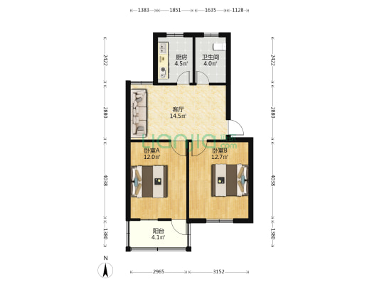 罗北东区 2室1厅1卫 63平方