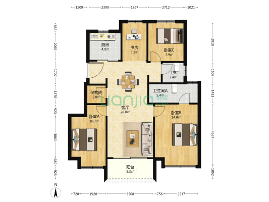 月印万川 4室1厅2卫 103平方