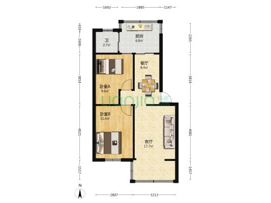 昆明开关厂小区 2室2厅1卫 59平方