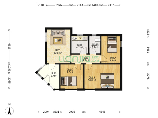 龙羊峽路 3室1厅1卫 77平方