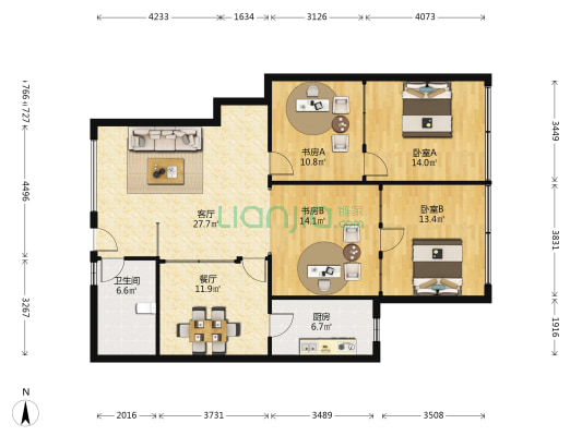 永丰大厦 4室2厅1卫 133平方
