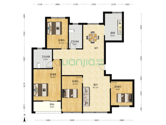蓝城守诚苑 4室1厅2卫 161平方