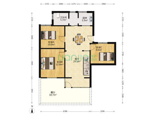联建房小区 3室1厅1卫 84平方