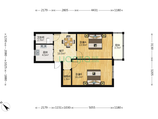 惠龙新村192-219号 2室1厅1卫 68平方