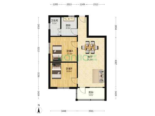 群芳苑住宅小区 2室1厅1卫 74平方