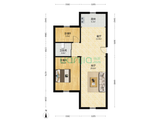 建工宿舍 2室2厅1卫 72平方