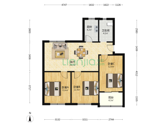 风光建筑实业有限公司家属院 3室1厅1卫 89平方