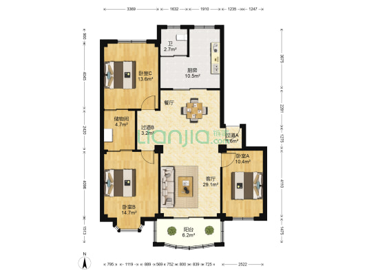 泉北公寓 3室1厅1卫 117平方