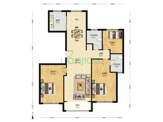 海信依云小镇罗曼 3室1厅2卫 166平方