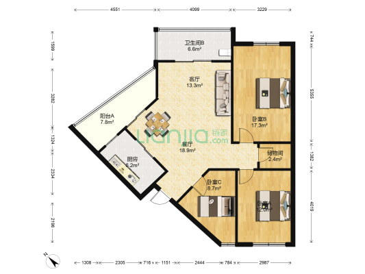 天彩名苑 3室2厅1卫 102平方