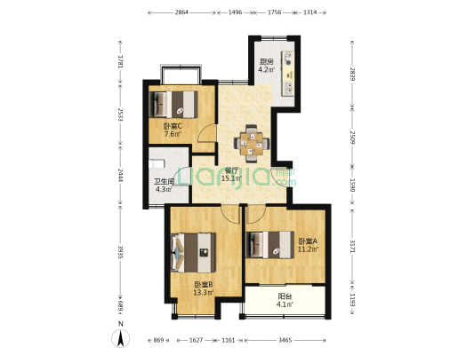 爱博一村 3室1厅1卫 84平方