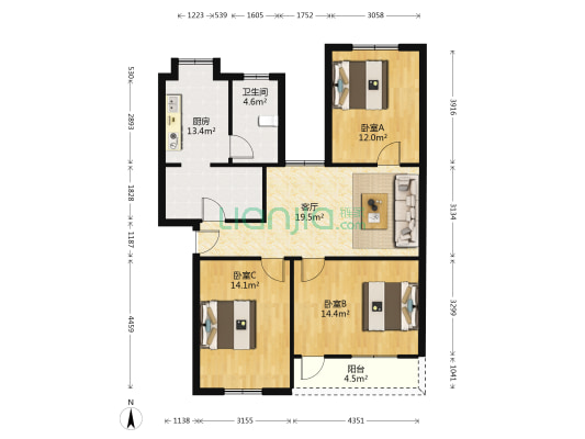 湘林家园 3室1厅1卫 73平方