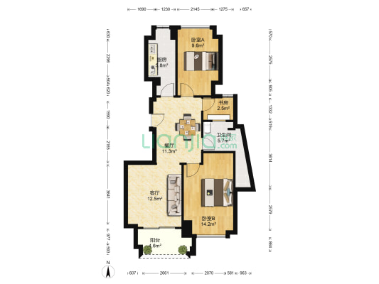 京都府 3室2厅1卫 89平方