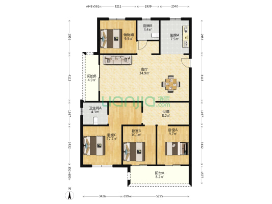 源盛嘉园二组团 3室1厅1卫 151平方