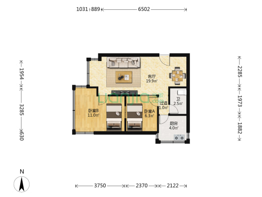 市检察院市人行家属院 2室1厅1卫 45平方