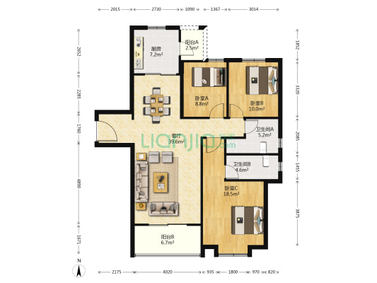 城开云悦邸 3室1厅2卫 134平方