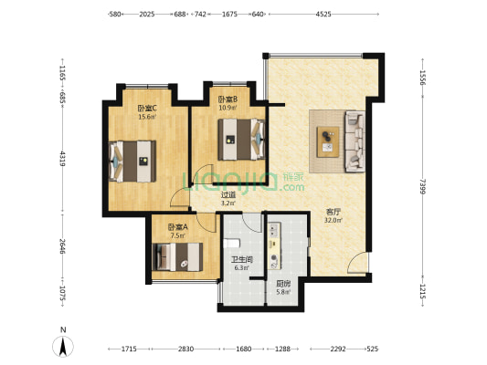 锦尚太康 3室1厅1卫 95平方