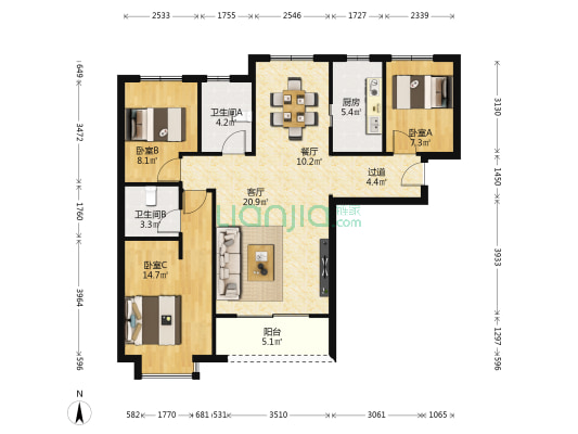 长盛青春汇 3室2厅2卫 115平方