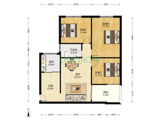 下河路 3室1厅1卫 100平方
