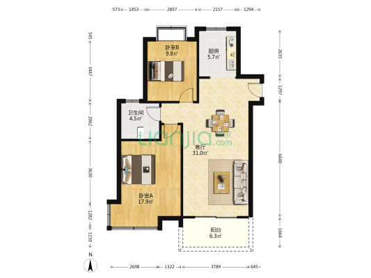 科创嘉园二期 2室1厅1卫 105平方