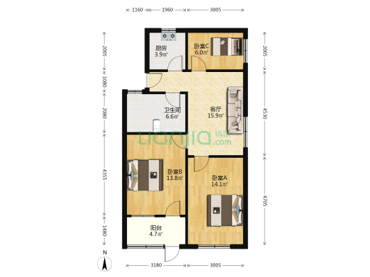 南雷路347弄 3室1厅1卫 82平方