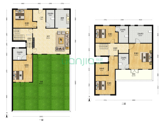 绿城百合花园玫瑰园 5室1厅5卫 240平方
