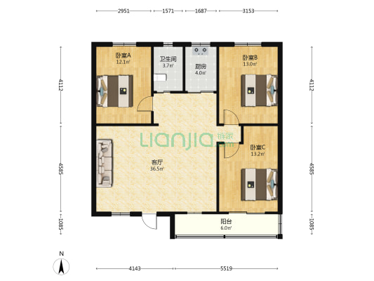 湖前井尾新村 3室1厅1卫 109平方