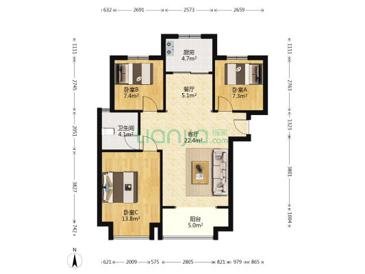 天伦湾保利物业 人车分流 南北通透 宽楼间距 采光充足-户型图