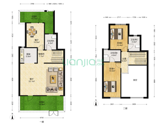 保利天悦悦峰 2室2厅3卫 270平方