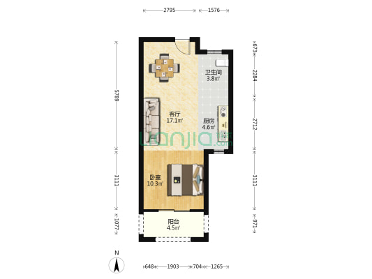 厚勤家园 1室1厅1卫 51平方
