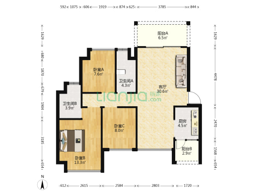生源2018 3室1厅2卫 102平方