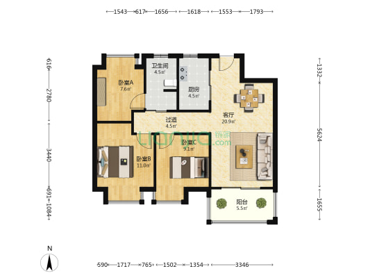 滨江上品 3室1厅1卫 89平方