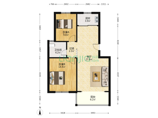 金都馨城B区 2室1厅1卫 88平方