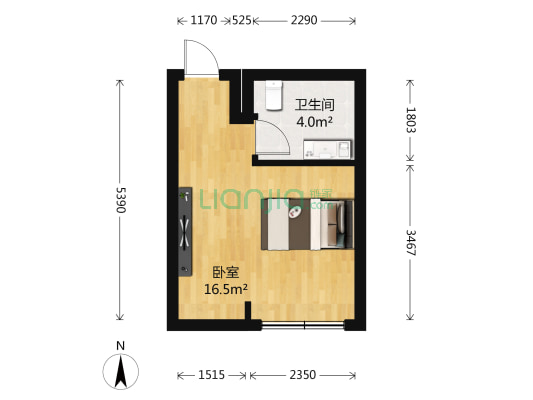 天龙商务公寓 1室0厅1卫 35平方