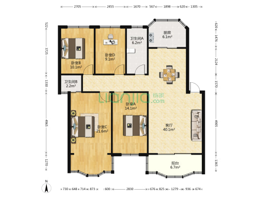 丽都花园 4室1厅2卫 143平方