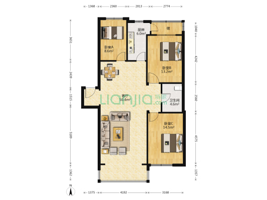 化院小区 3室1厅1卫 124平方