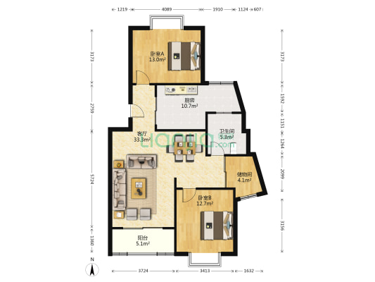 金桥一景 2室1厅1卫 100平方