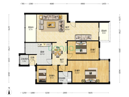 农林上路二横路 3室2厅2卫 110平方