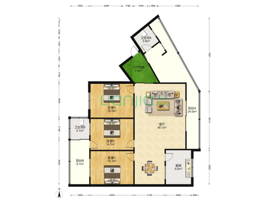 同发机械厂家属院 3室1厅2卫 150平方