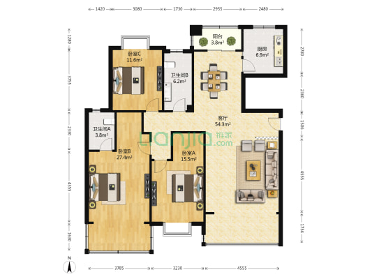 玉带明珠邮政住宅小区西区 3室1厅2卫 142平方