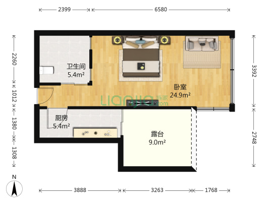 丽舍滨江 1室0厅1卫 50平方