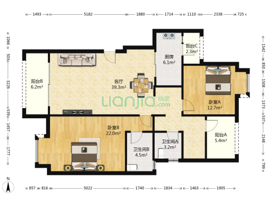 长寿金科阳光小镇 2室1厅2卫 113平方