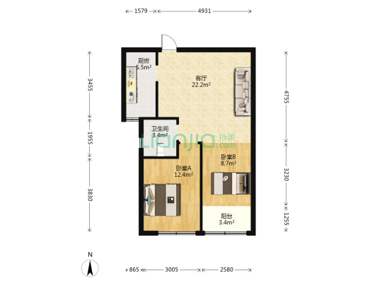 富氏壹号公馆 2室1厅1卫 74平方