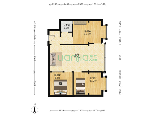 沙廖湖住宅小区 3室1厅1卫 72平方