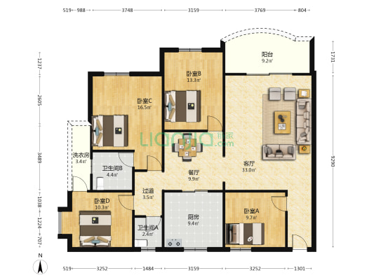 麦地南二路6号 4室2厅2卫 153平方