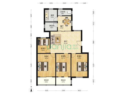 江苏医药职业学院东家属区 4室2厅2卫 112平方